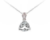 10K White Gold 5mm Trillion Cut Created White Topaz Birthstone Pendant - 18 Inches