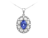 10K White Gold 6x4mm Oval Cut Tanzanite and 0.04cttw Diamond Pendant - 18 Inches