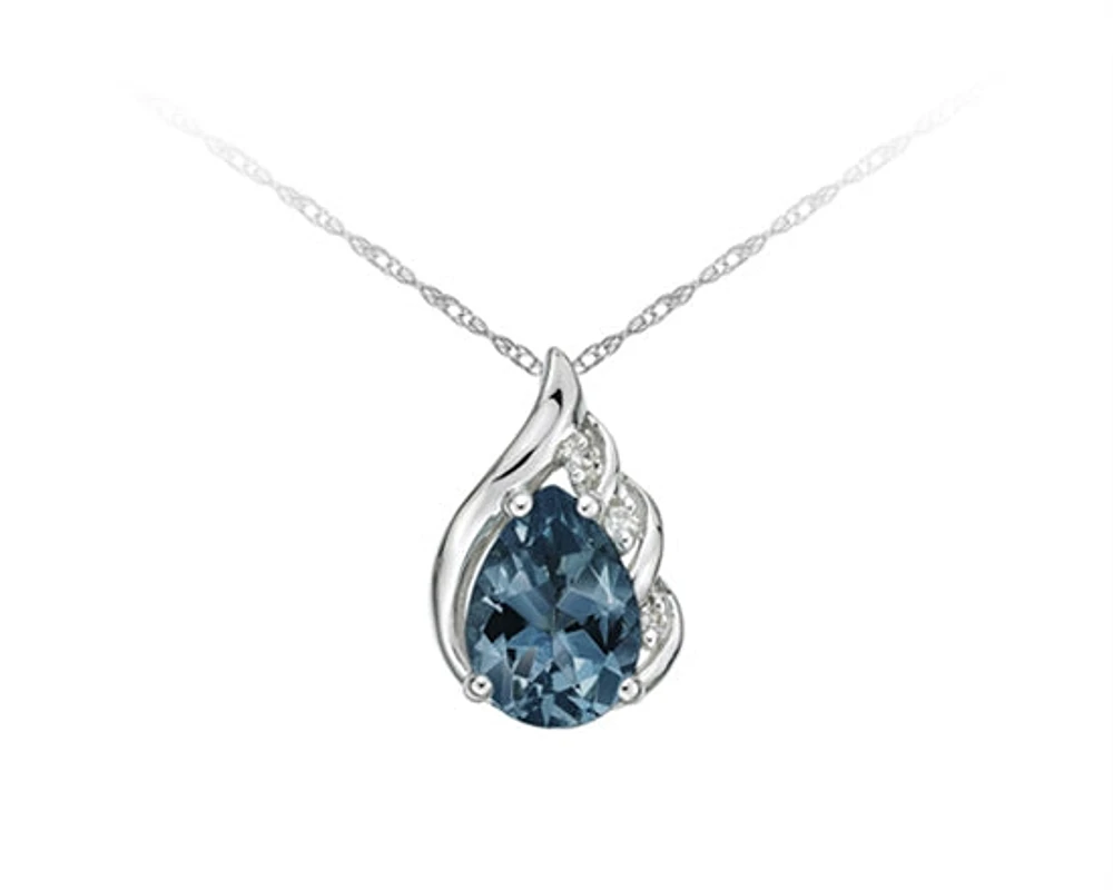 10K White Gold 8x6mm Pear Cut Created Alexandrite and 0.019cttw Diamond Necklace - 18 Inches