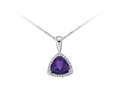 10K White Gold 1.62cttw Trillion Cut Amethyst & 0.135cttw Diamond Halo Pendant, 18"