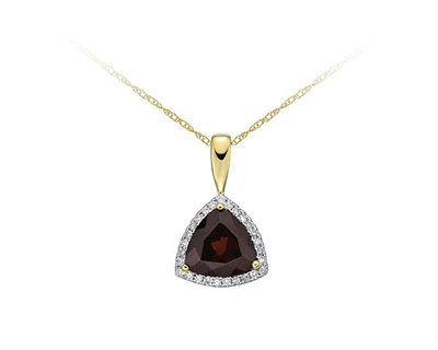10K Yellow Gold 8mm Trillion Cut Garnet and 0.135cttw Diamond Halo Pendant - 18 inches