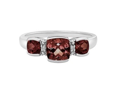 10K White Gold 6mm and 4mm Cushion Cut Garnet and 0.014cttw Diamond Ring - Size 7