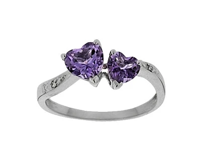 10K White Gold Heart Cut Amethyst and Diamond Ring, size 7