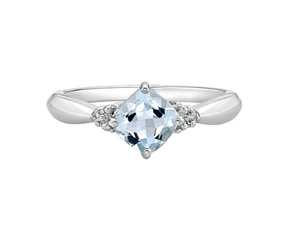 10K White Gold 0.76cttw Cushion Cut Aquamarine and 0.008cttw Diamond Ring - White gold / 4
