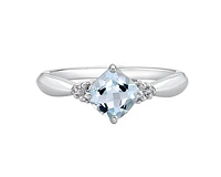 10K White Gold 0.76cttw Cushion Cut Aquamarine and 0.008cttw Diamond Ring - White gold / 4