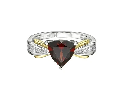 10K White and Yellow Gold 8mm Trillion Cut Garnet and 0.054cttw Diamond Ring - Size 7