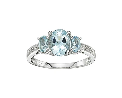 10K White Gold 1.40cttw Oval Cut Aquamarine and 0.04cttw Diamond Ring, size 7