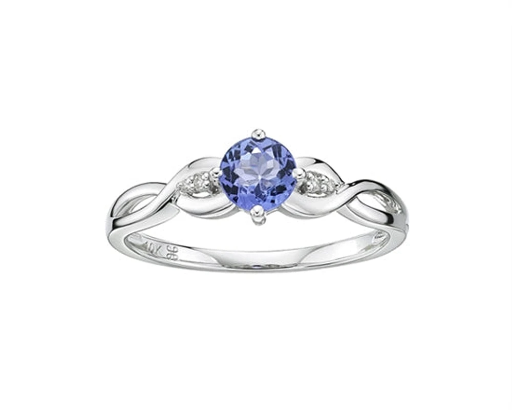10K White Gold 5mm Round Cut Tanzanite and 0.015cttw Diamond Ring - Size 7