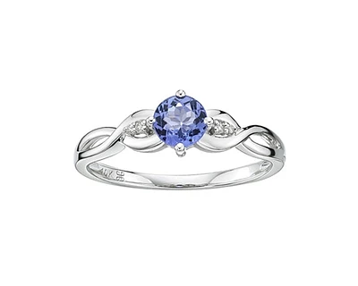 10K White Gold 5mm Round Cut Tanzanite and 0.015cttw Diamond Ring - Size 7