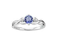 10K White Gold 5mm Round Cut Tanzanite and 0.015cttw Diamond Ring - Size 7