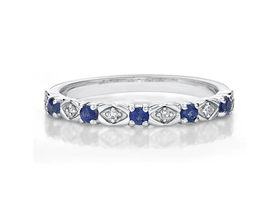 10K White Gold Round Cut Sapphire and 0.05cttw Diamond Stack Ring - Size 7