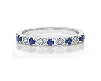 10K White Gold Round Cut Sapphire and 0.05cttw Diamond Stack Ring - Size 7