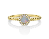 10K Yellow Gold 4.5mm Round Cut Opal and 0.08cttw Diamond Halo Stack Ring - 7 / 4.5