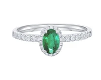14K White Gold 6x4mm Oval Cut Emerald and 0.25cttw Diamond Halo Ring - 4.5