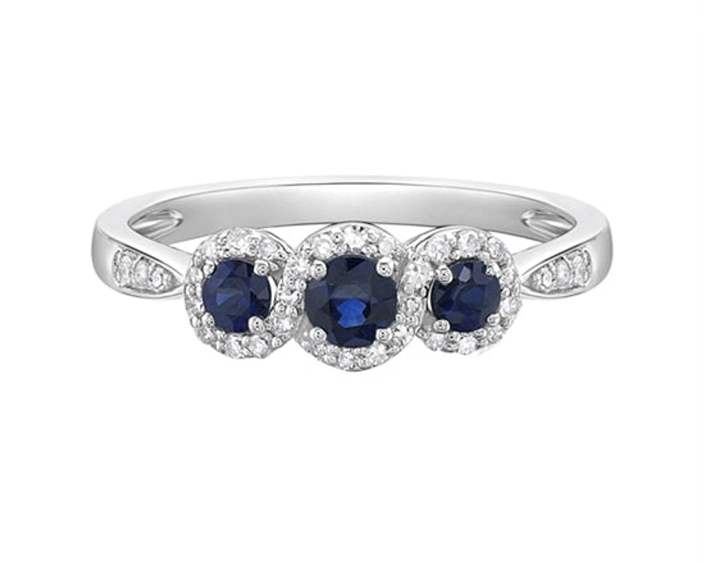 14K White Gold 0.45cttw Sapphire and 0.18cttw Diamond Ring - Size 7