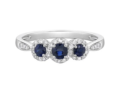 14K White Gold 0.45cttw Sapphire and 0.18cttw Diamond Ring - Size 7