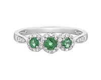 14K White Gold 3.50mm and 2.80mm Round Cut Emerald and 0.18cttw Diamond Halo Ring - Size 7