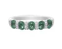 14K White Gold 4x3mm Oval Cut Emerald and 0.10cttw Diamond Ring - Size 7