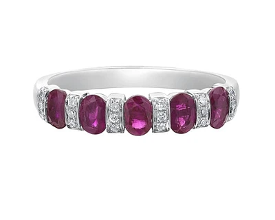 14K White Gold 4x3mm Oval Cut Ruby and 0.10cttw Diamond Ring - Size 7