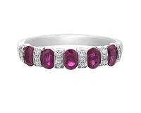 14K White Gold 4x3mm Oval Cut Ruby and 0.10cttw Diamond Ring - Size 7