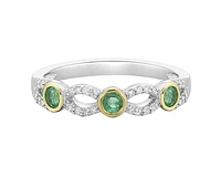 14K White Gold 2.80mm Round Cut Emerald and 0.10cttw Diamond Ring - Size 7