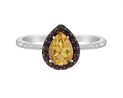 10K White Gold Citrine, Garnet and Diamond Ring, size 7