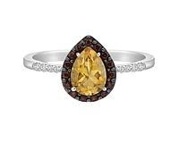 10K White Gold Citrine, Garnet and Diamond Ring, size 7