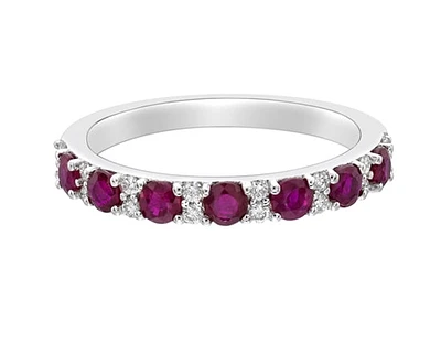 10K White Gold 2.70mm Round Cut Ruby and 0.15cttw Diamond Ring - Size 7