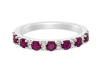 10K White Gold 2.70mm Round Cut Ruby and 0.15cttw Diamond Ring - Size 7
