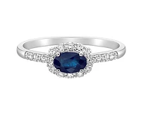 14K White Gold 6x4mm Oval Cut Sapphire and 0.35cttw Diamond Halo Ring - Size 7