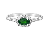 14K White Gold 6x4mm Oval Cut Emerald and 0.35cttw Diamond Halo Ring - Size 7