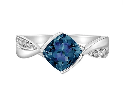 10K White Gold 7mm Cushion Cut Created Alexandrite and 0.14cttw Diamond Ring - Size 7
