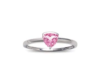 10K White Gold 5mm Trillion Cut Created Pink Sapphire Birthstone Diamond Ring - Size 7