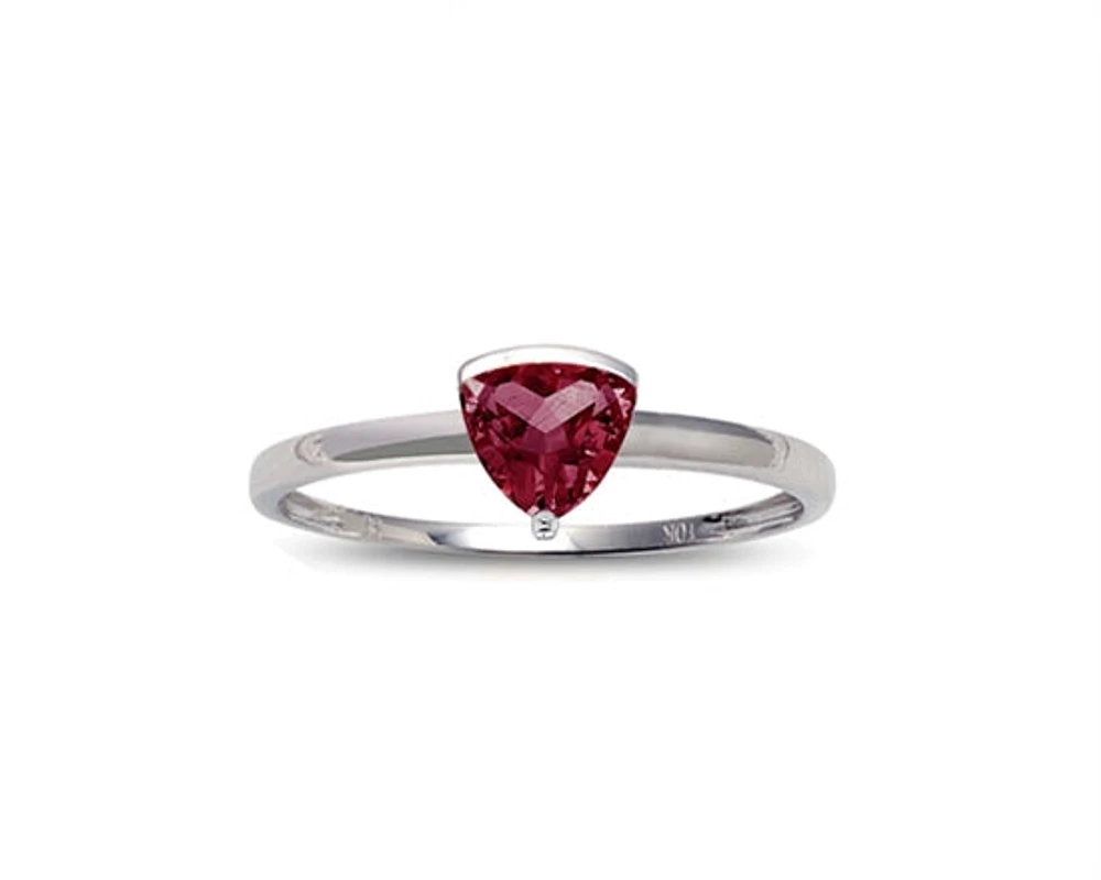10K White Gold 5mm Trillion Cut Created Ruby Birthstone Ring - Size 7