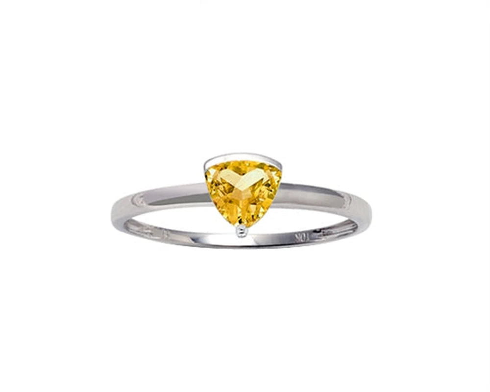 10K White Gold 5mm Trillion Cut Citrine Birthstone Ring - Size 7