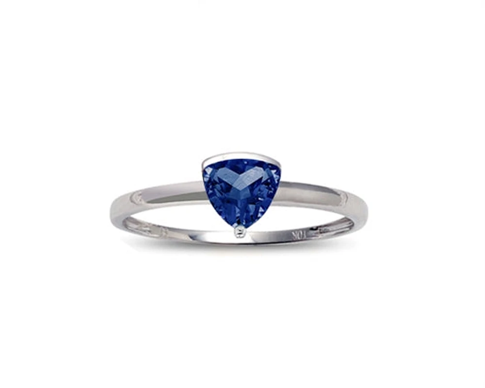 10K White Gold 5mm Trillion Cut Sapphire Birthstone Ring - Size 7