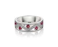 10K White Gold 2.80mm Round Cut Ruby and 0.11cttw Diamond Ring - Size 7
