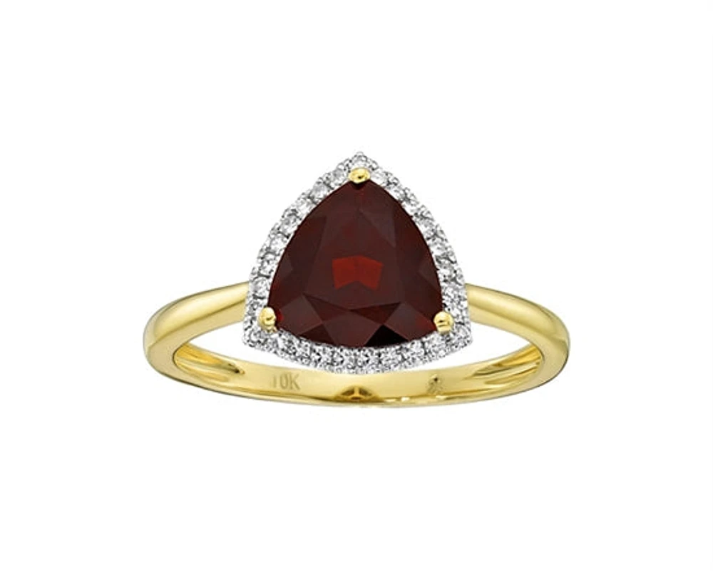 10K Yellow Gold 8mm Trillion Cut Garnet and 0.135cttw Diamond Halo Ring - Size 7