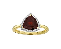 10K Yellow Gold 8mm Trillion Cut Garnet and 0.135cttw Diamond Halo Ring - Size 7