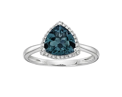 10K White Gold 8x6mm Trillion Cut London Blue Topaz and 0.135cttw Diamond Ring - Size 7