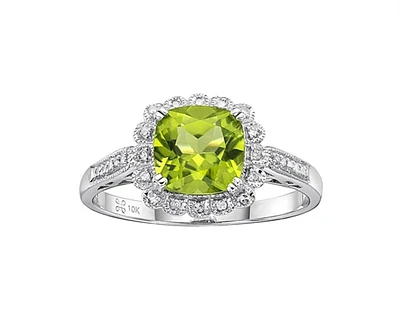 10K White Gold 7mm Cushion Cut Peridot and 0.07cttw Diamond Scallop Halo Ring - Size 7