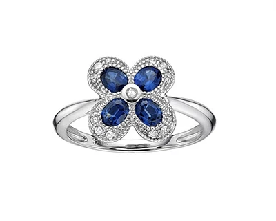 10K White Gold 4x3mm Pear Cut Sapphire and 0.06cttw Diamond Halo Ring - Size 7