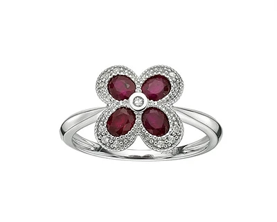 10K White Gold 4x3mm Pear Cut Ruby and 0.06cttw Diamond Halo Ring - Size 7