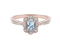 10K Rose Gold 6x4mm Oval Cut Sky Blue Topaz and 0.055cttw Diamond Ring - Size 7