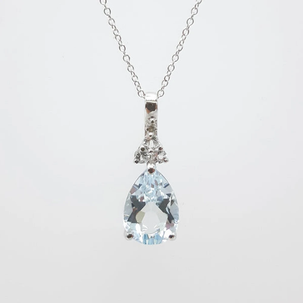 Aquamarine, White Topaz and Diamond Pendant