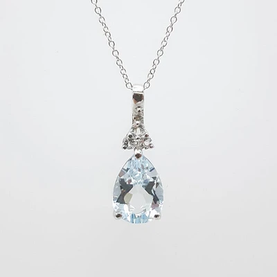 Aquamarine, White Topaz and Diamond Pendant