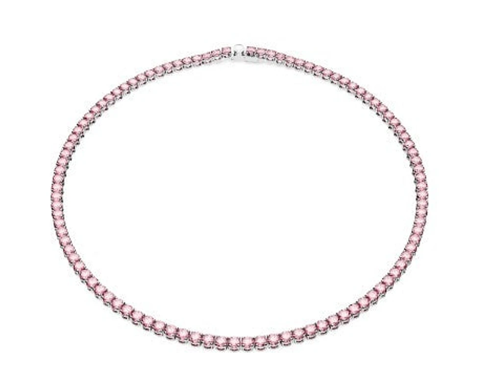 Swarovski Matrix Tennis necklace, Round cut, Pink, Rhodium plated - 5661193- Discontinued