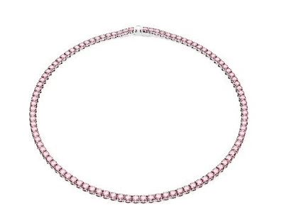 Swarovski Matrix Tennis necklace, Round cut, Pink, Rhodium plated - 5661193- Discontinued