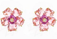 Swarovski Florere stud earrings, Flower, Pink, Gold-tone plated - 5650563