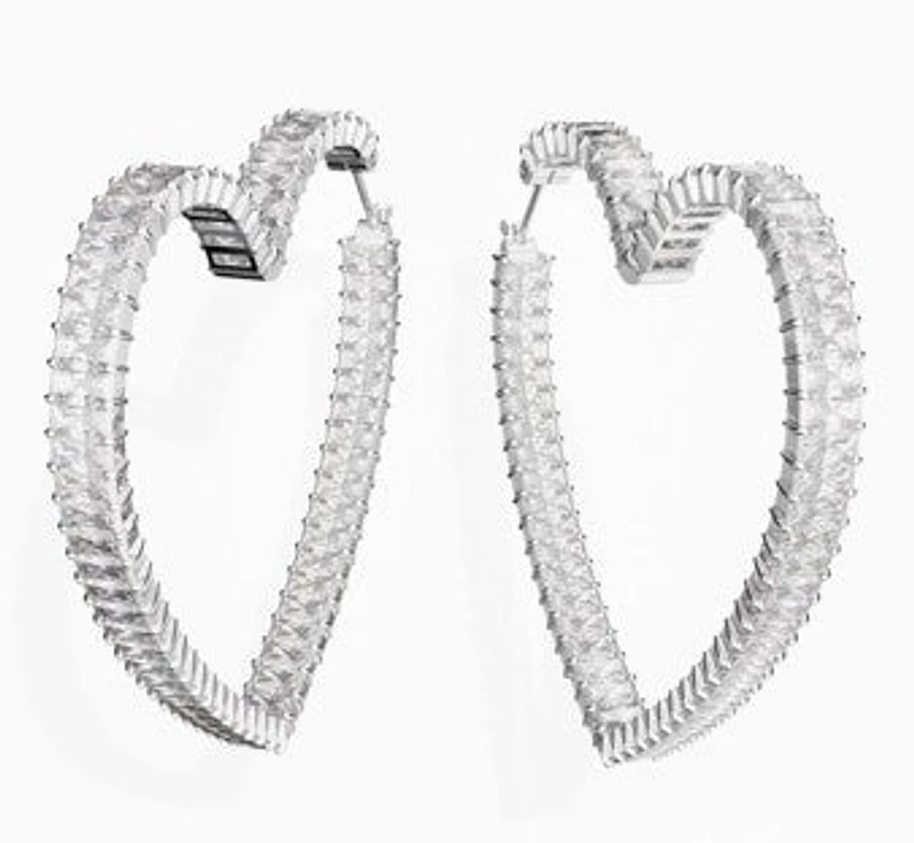 Swarovski Matrix Hoop Earrings, Heart, Large, White, Rhodium Plated - 5647591 - Discontinued